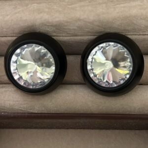 Vtg Faceted “Stone” with Black Plastic Clip-On Earrings